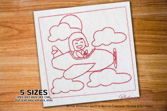 Baby Sitting in Airplane Redwork Review for Etsy Sellers