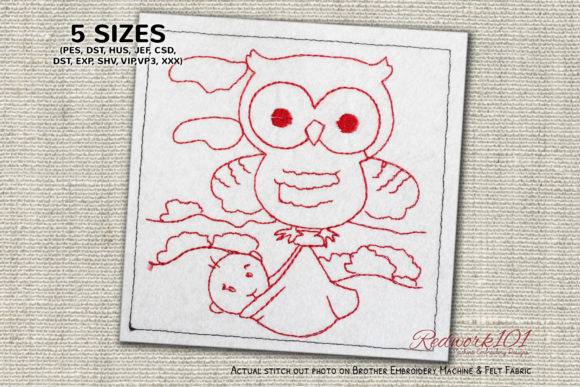 Cute Cartoon Baby and Owl Redwork for Embroidery Sellers
