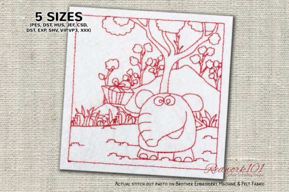 Elephant Holding a Gift Box Redwork Review