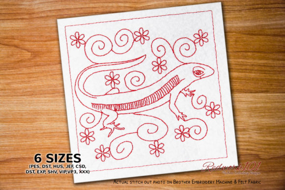 Lizard Redwork Embroidery Design Review